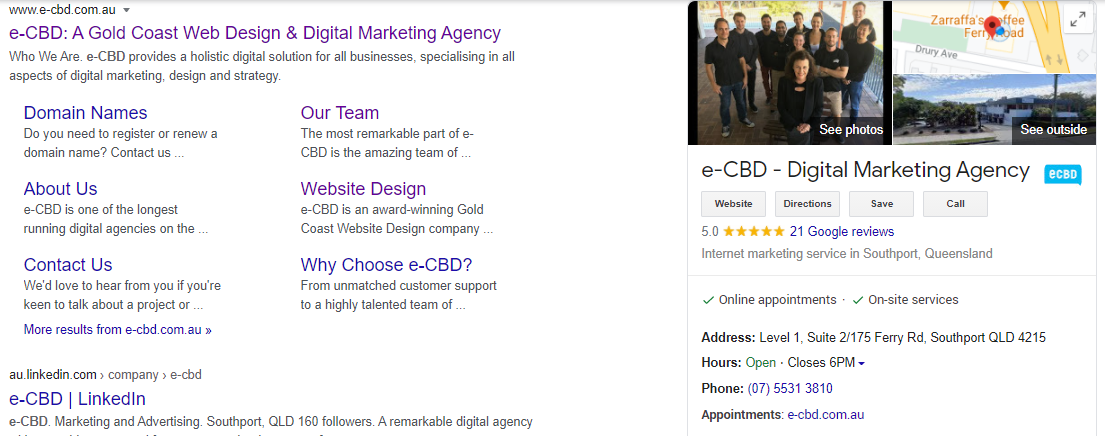 Example Google My Business listing e-CBD