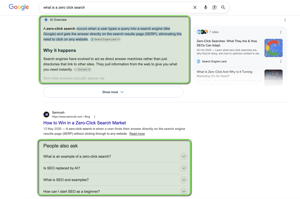 zero click search ai overviews people also ask